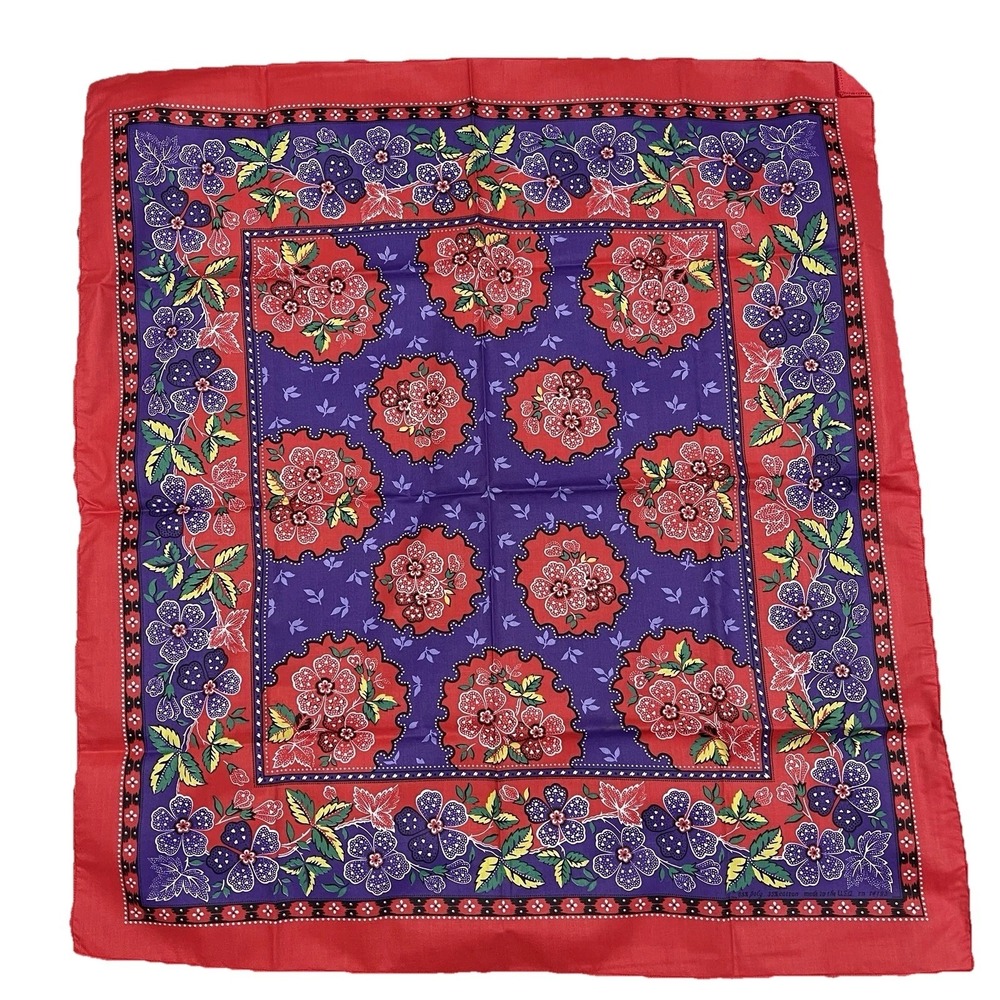 Vintage Wamcraft Bandana RN 14193 Red Purple Floral Cottagecore Coquette 30x28